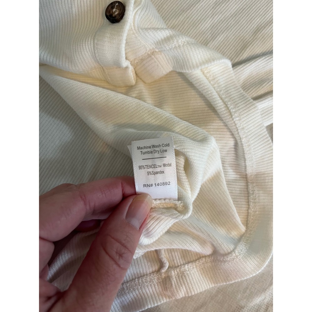 Marine Layer Lexi Ribbed Shirt White V-Neck Button Front Cropped Large - Picture 8 of 11